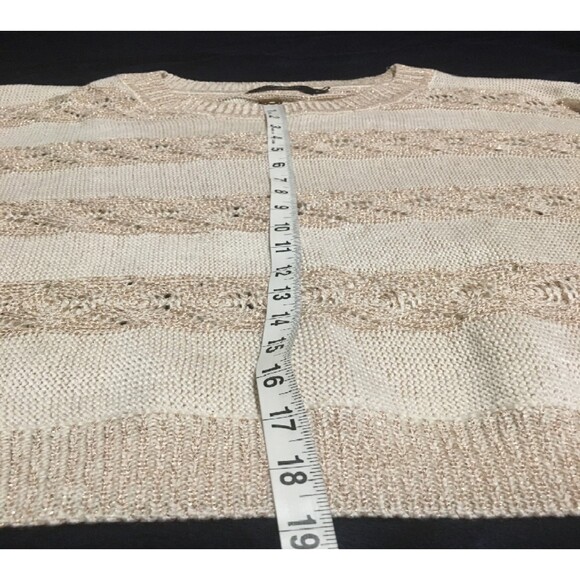 ✨️3 For $20✨️ sweater Womens M cream gold metallic glitter striped Y2K Coastal - Picture 7 of 7